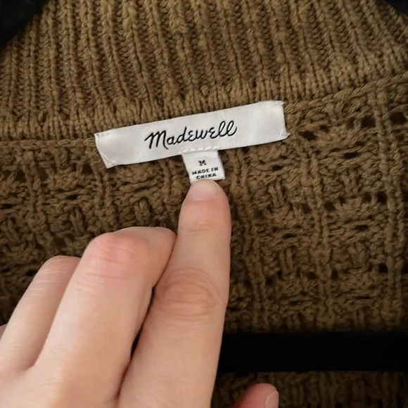 Madewell Sunbury Open-Stitch Polo Sweater in Golden Spinach, size M - Picture 5 of 7